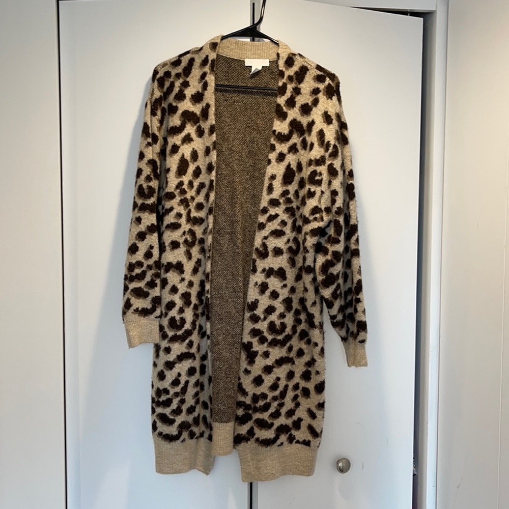 Trendy leopard print long cardigan